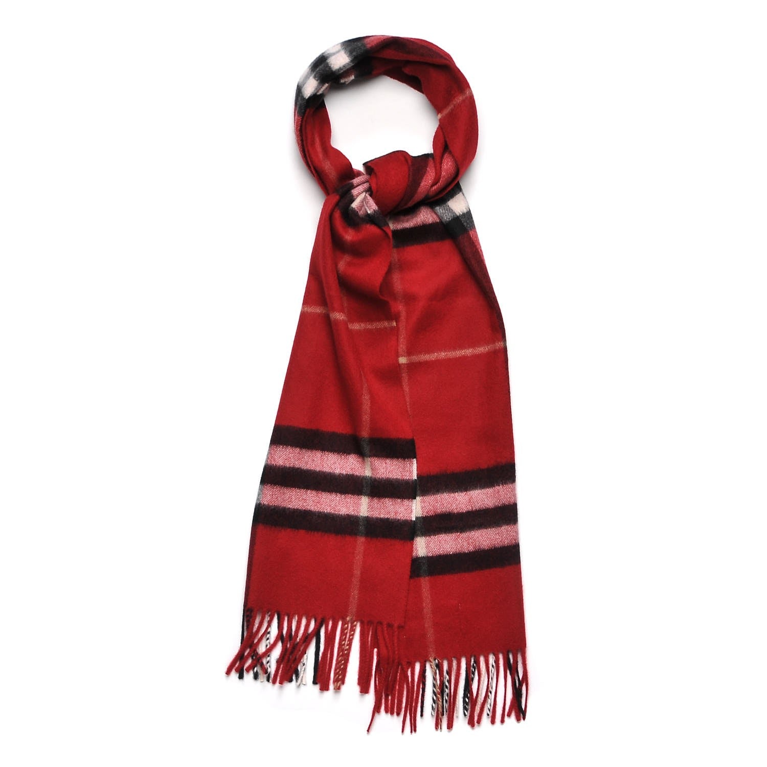 Burberry Cashmere Giant Heritage Check Fringe Scarf Red 1 of 6