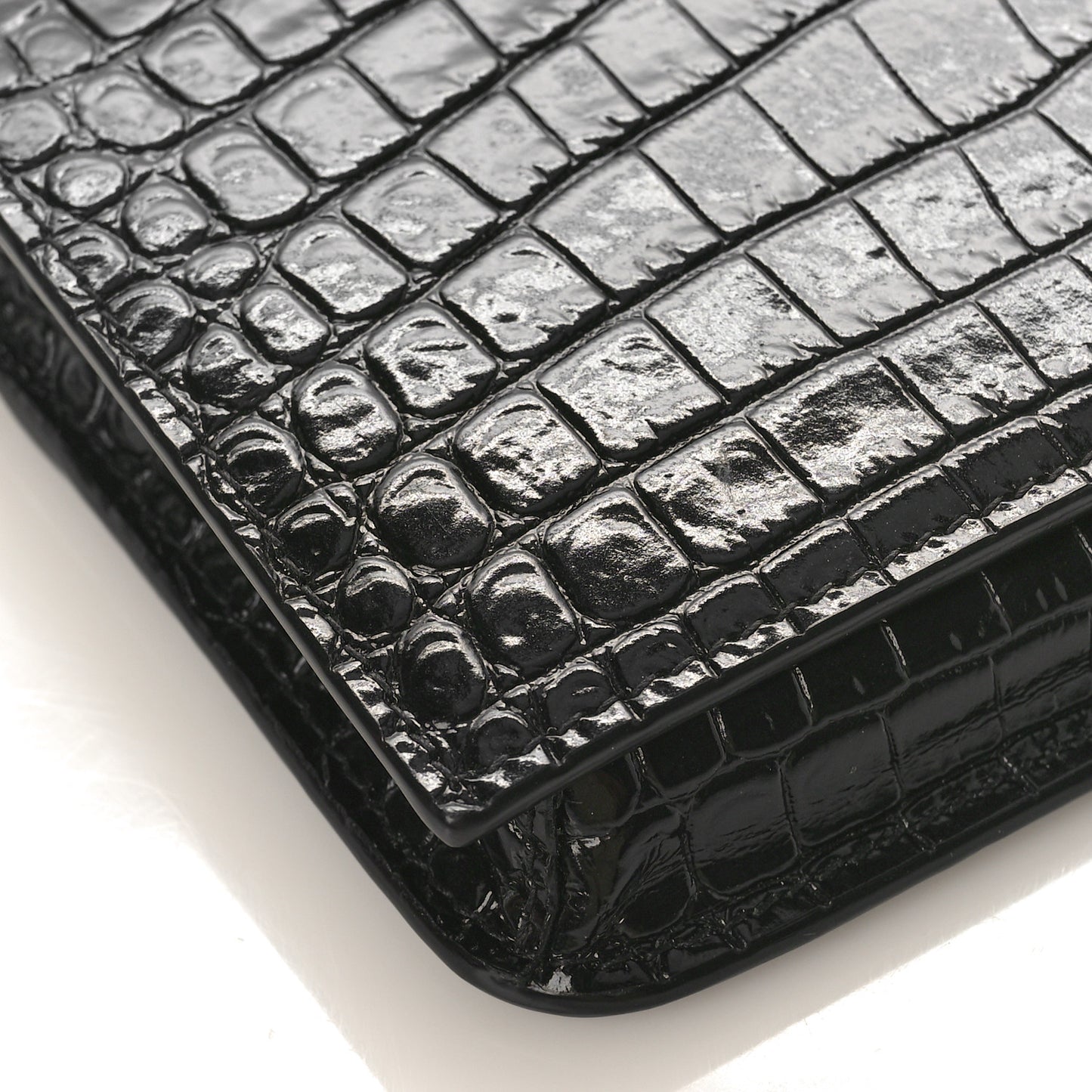 Crocodile Embossed Monogram Phone Holder Crossbody Black