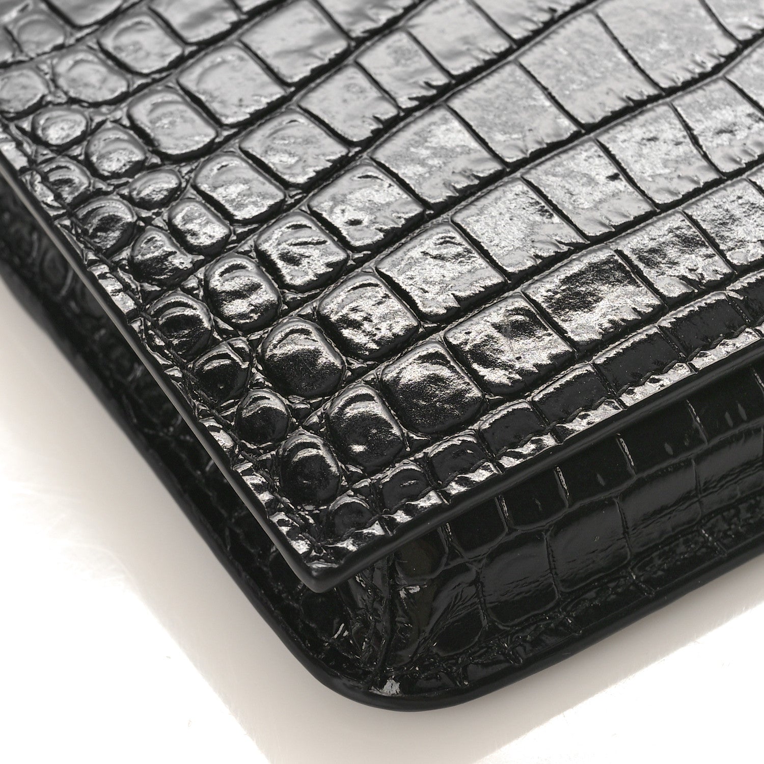 Saint Laurent Crocodile Embossed Monogram Phone Holder Crossbody Black 7 of 9