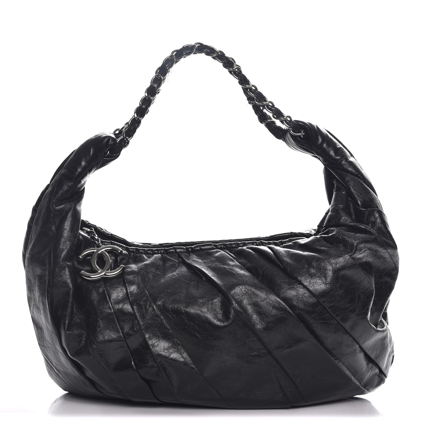 Glazed Calfskin Twisted Hobo Black