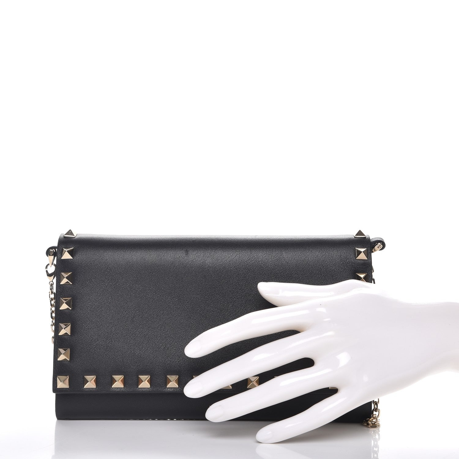 Valentino Garavani Vitello Small Rockstud Flap Wallet on Chain Black 3 of 10