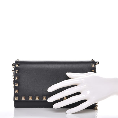 Valentino Garavani Vitello Small Rockstud Flap Wallet on Chain Black 3 of 10