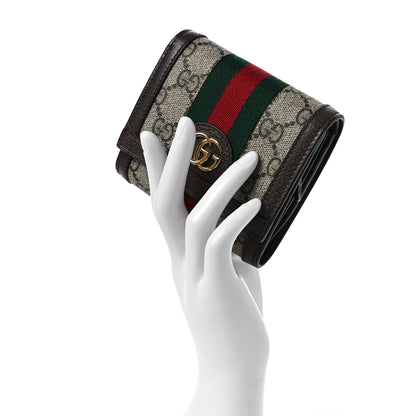 Gucci GG Supreme Monogram Textured Calfskin Web Ophidia Card Case Wallet Beige Ebony New Acero 2 of 7
