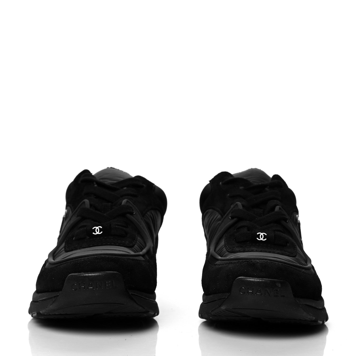 Chanel Fabric Calfskin Suede CC Sneakers 38 Black 2 of 8
