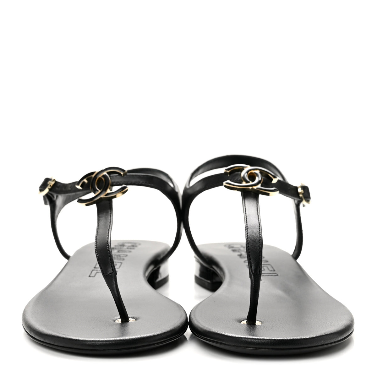 Chanel Lambskin Enamel CC Thong Sandals 41 Black 3 of 10