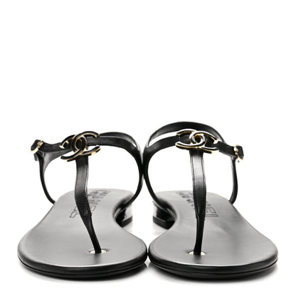 Chanel Lambskin Enamel CC Thong Sandals 41 Black 3 of 10