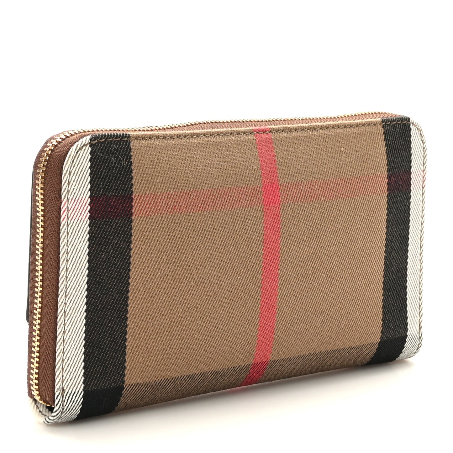 Grainy Calfskin House Check Elmore Zip Around Wallet Tan