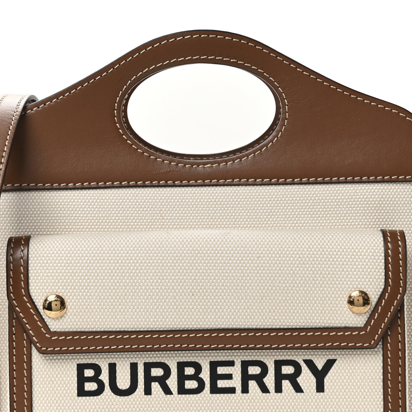 Canvas Smooth Calfskin Two Tone Mini Pocket Bag Natural Malt Brown
