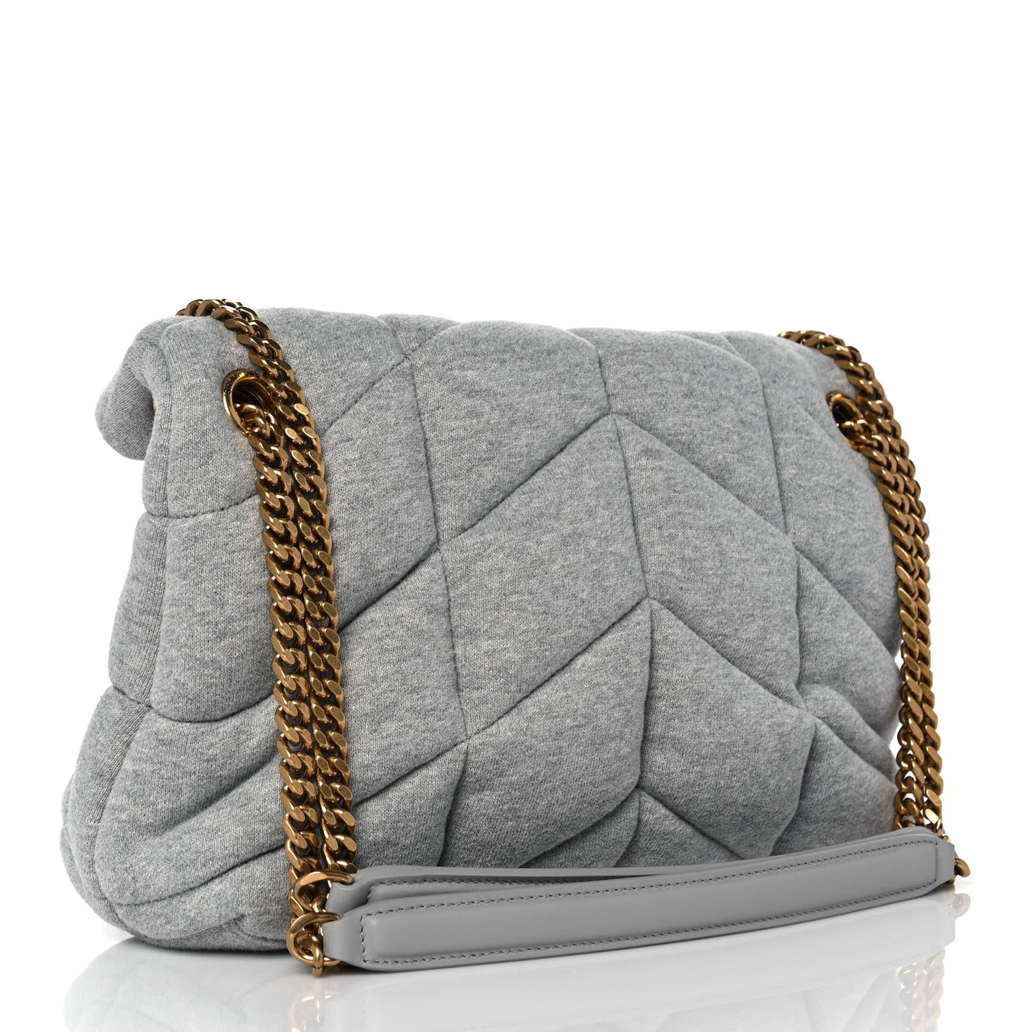 Saint Laurent Jersey Quilted Small Loulou Puffer Monogram Chain Satchel Grey Cloud 3 of 11