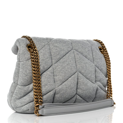 Saint Laurent Jersey Quilted Small Loulou Puffer Monogram Chain Satchel Grey Cloud 3 of 11