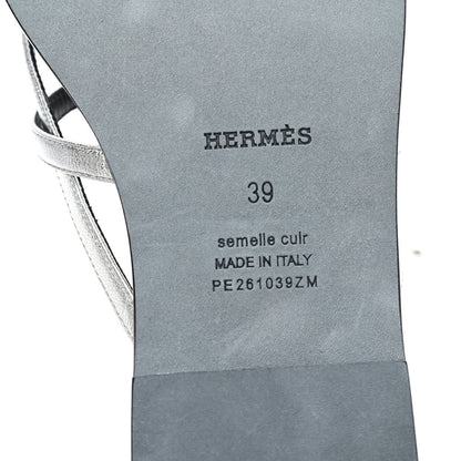 Hermes Metallic Goatskin Miss Sandals 39 Gris Argente 7 of 9