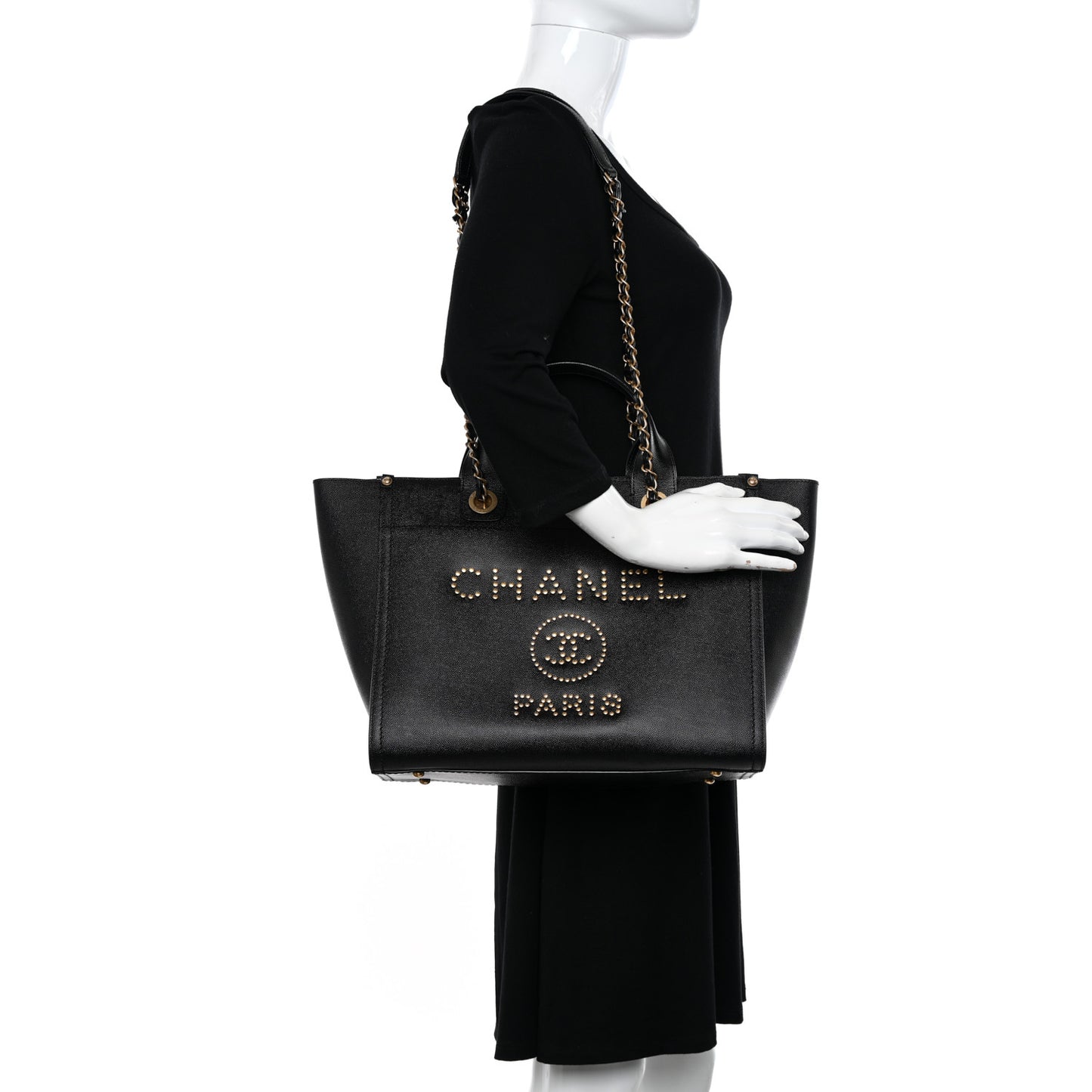 Caviar Small Studded Deauville Tote Black