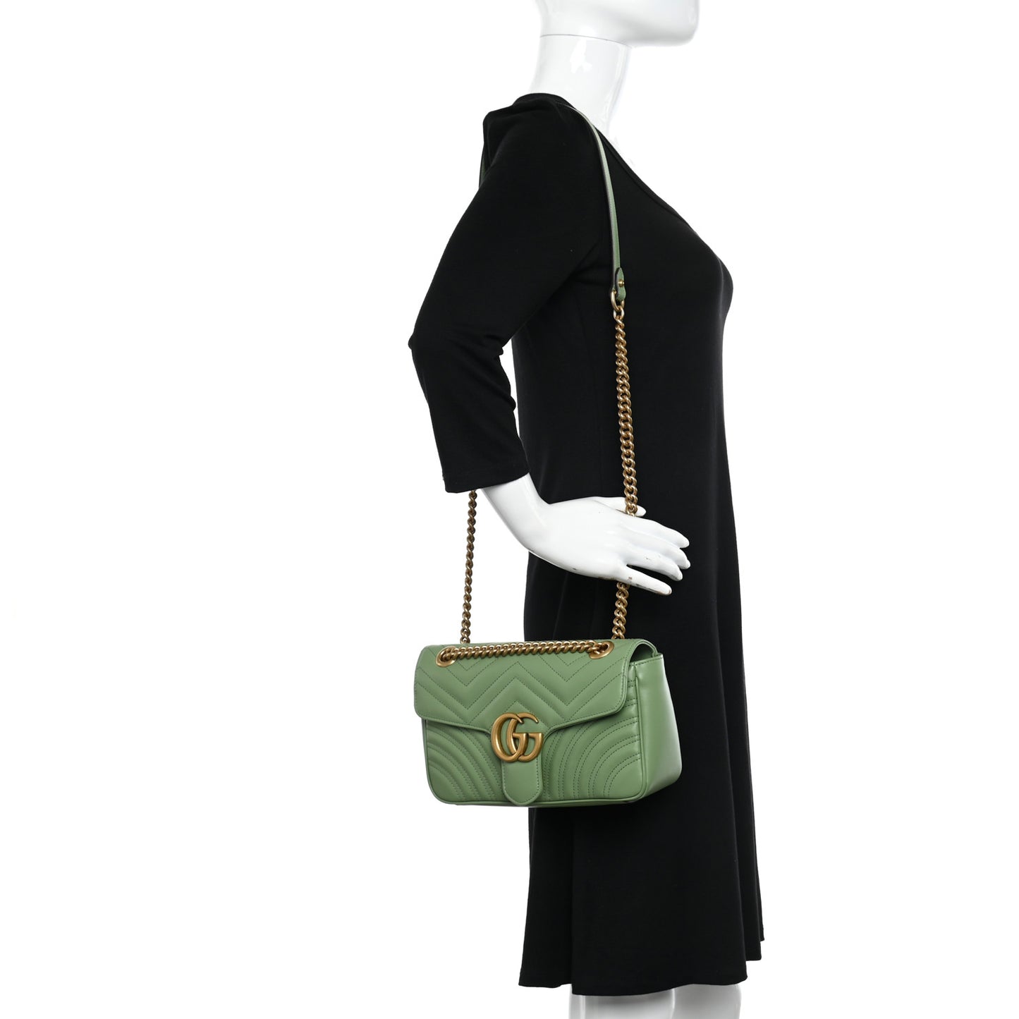 Calfskin Matelasse Small GG Marmont Shoulder Bag Salamander Green