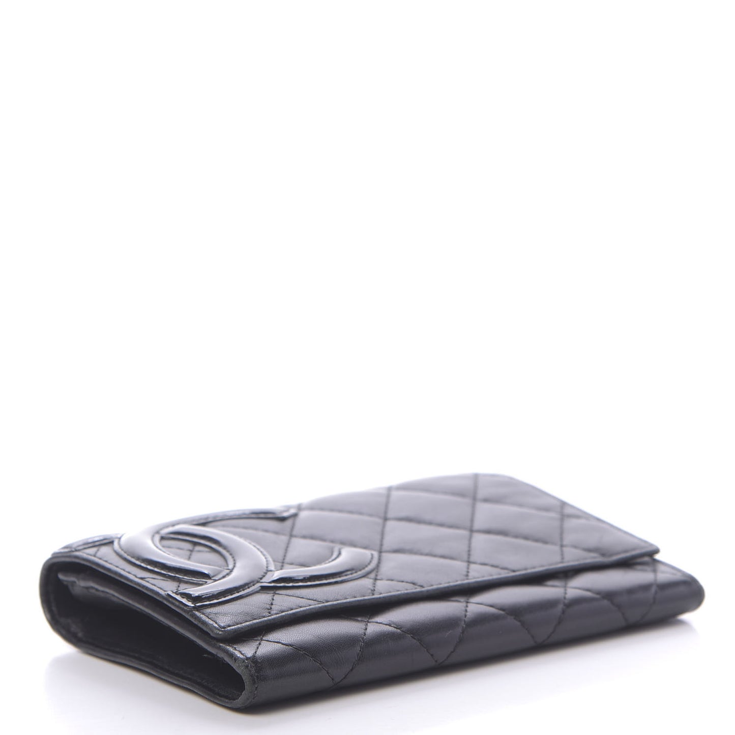 Calfskin Quilted Cambon Flap Wallet Black