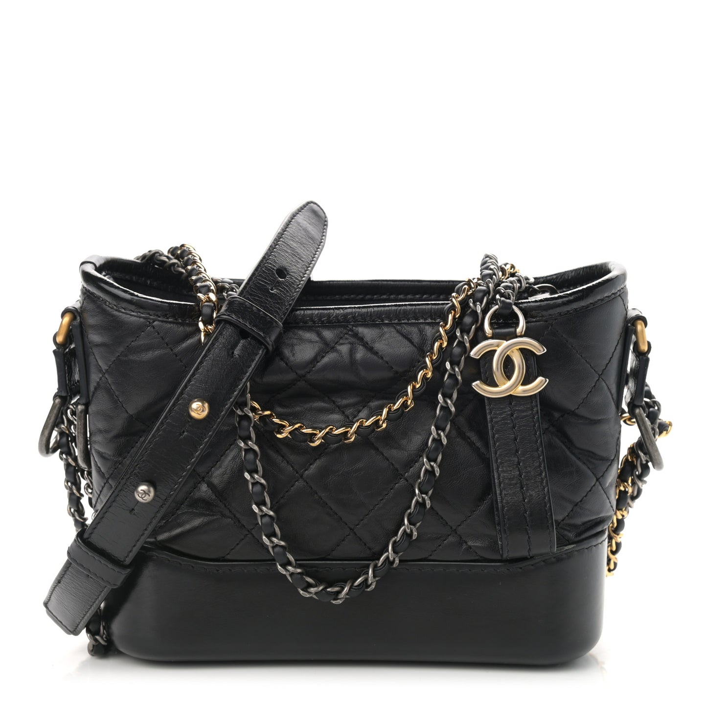 Aged Calfskin Quilted Small Gabrielle Hobo Black