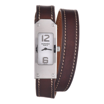 Hermes Stainless Steel Barenia 15mm Kelly II Double Tour Quartz Watch Fauve 1 of 8