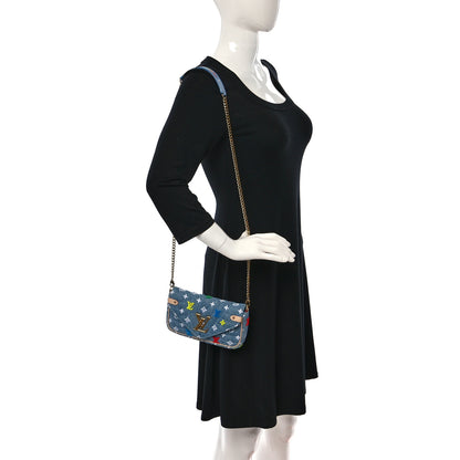 Louis Vuitton Embroidered Monogram Denim New Wave Chain Pochette Blue 2 of 9