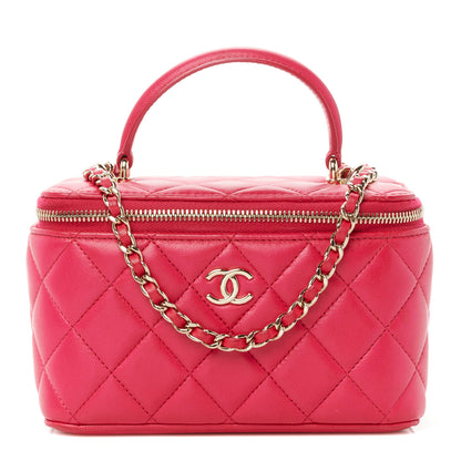Chanel Lambskin Quilted Small Top Handle Vanity Case With Chain Dark Pink 1 of 11