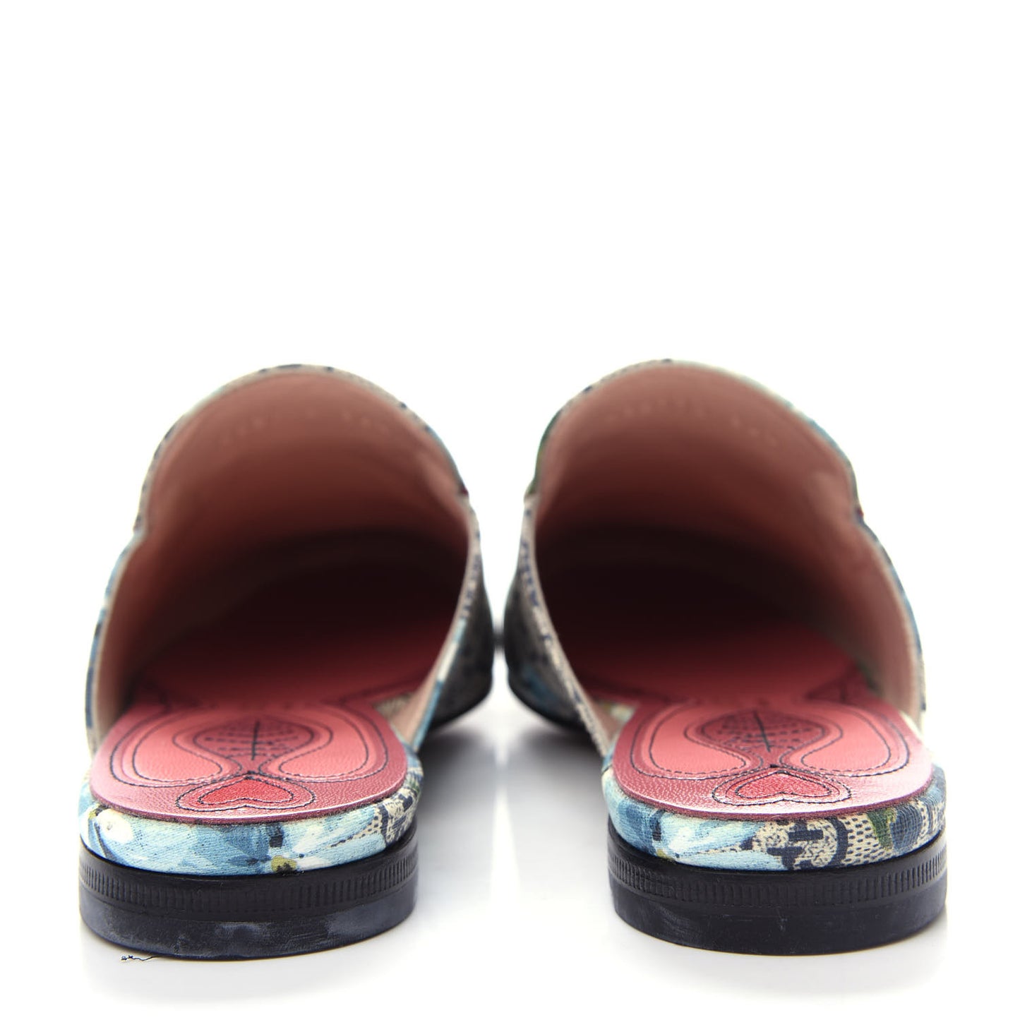 GG Supreme Monogram Blooms Womens Princetown Slippers 36.5 Beige Blue Navy Hibiscus Red