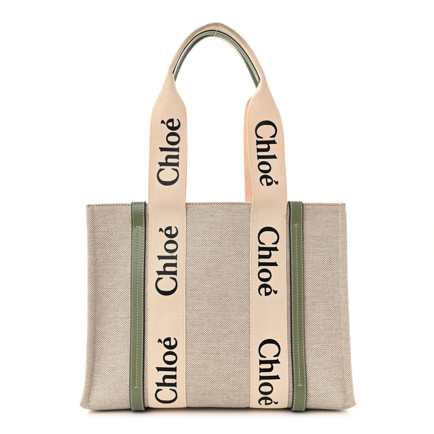 Cotton Calfskin Medium Woody Ribbon Tote White Green