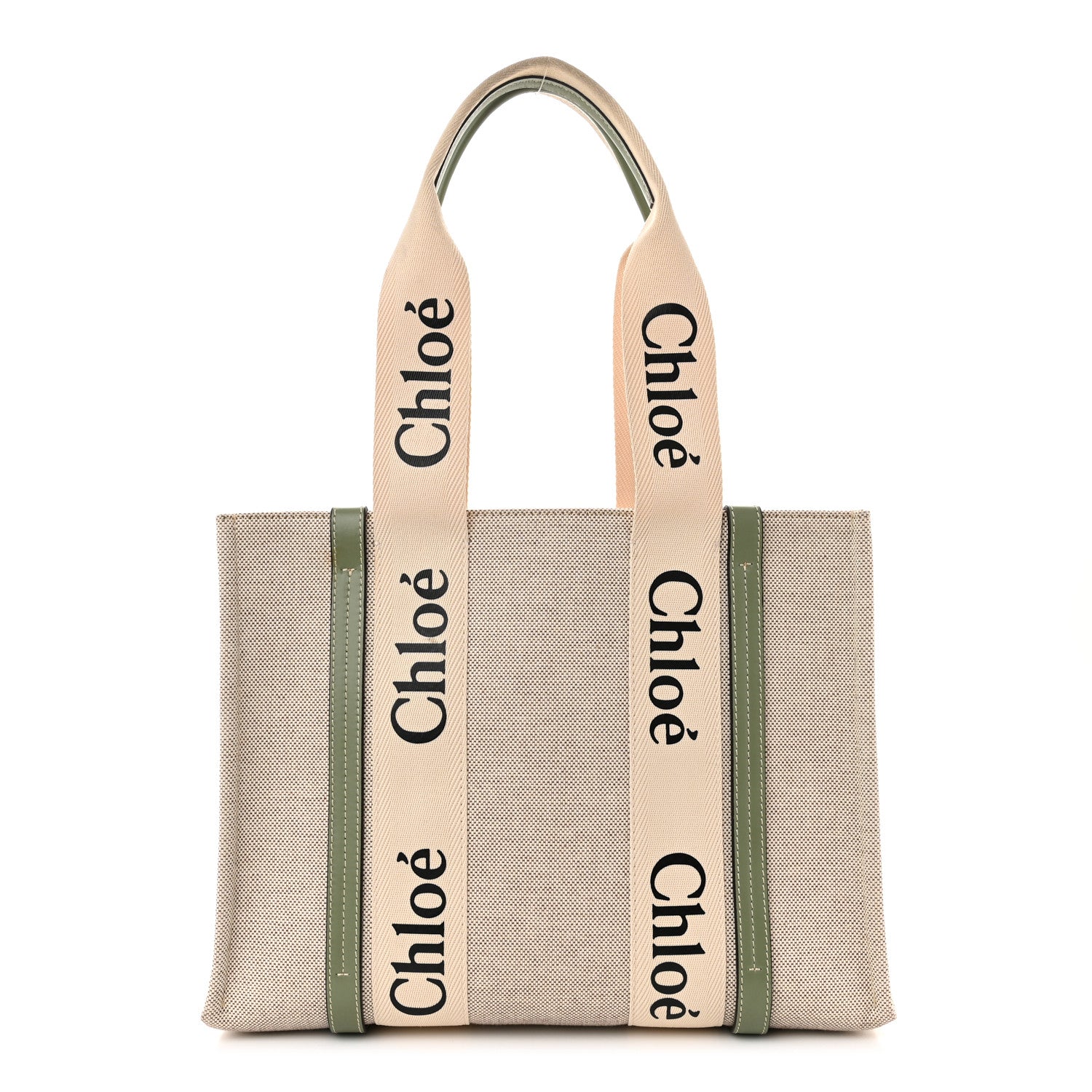 Chloe Cotton Calfskin Medium Woody Ribbon Tote White Green 1 of 10