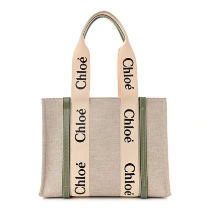Chloe Cotton Calfskin Medium Woody Ribbon Tote White Green 1 of 10