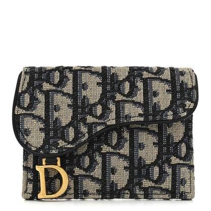 Christian Dior Oblique Saddle Card Holder Blue 1 of 9