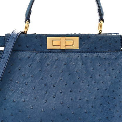 Fendi Ostrich Shiny Nappa Medium Peekaboo Iconic Satchel Blue 8 of 10