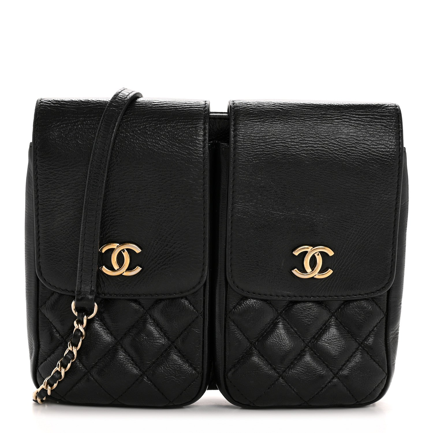 Chanel Glazed Calfskin Quilted Double Pocket Crossbody Flap Black 1 of 15