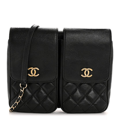 Chanel Glazed Calfskin Quilted Double Pocket Crossbody Flap Black 1 of 15