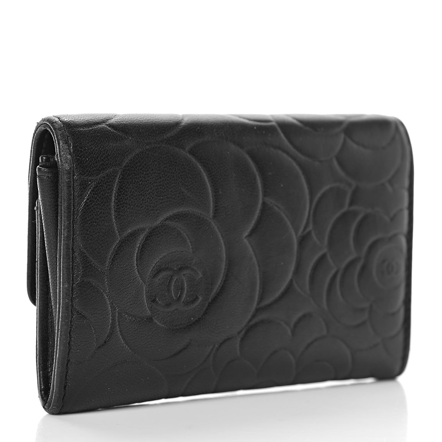 Chanel Lambskin Camellia Embossed Card Holder Wallet Black 3 of 8