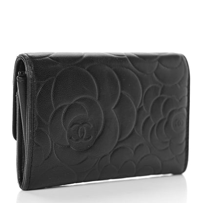 Chanel Lambskin Camellia Embossed Card Holder Wallet Black 3 of 8