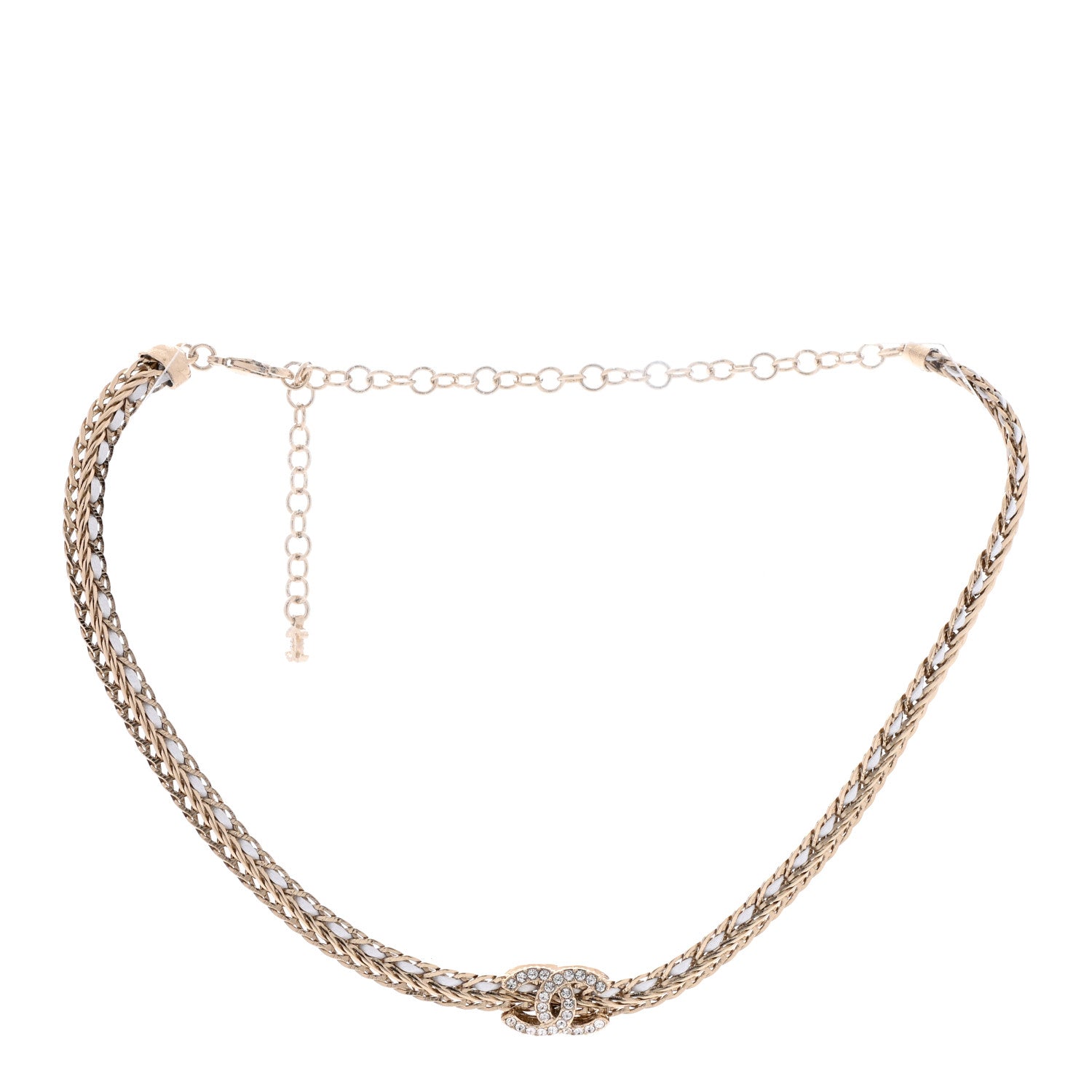 Chanel Metal Lambskin Crystal CC Choker Gold White 3 of 6
