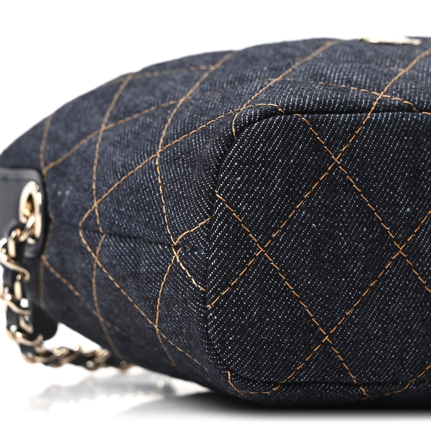 Chanel Denim Quilted Hobo Clutch With Chain Dark Blue Orange 8 of 10