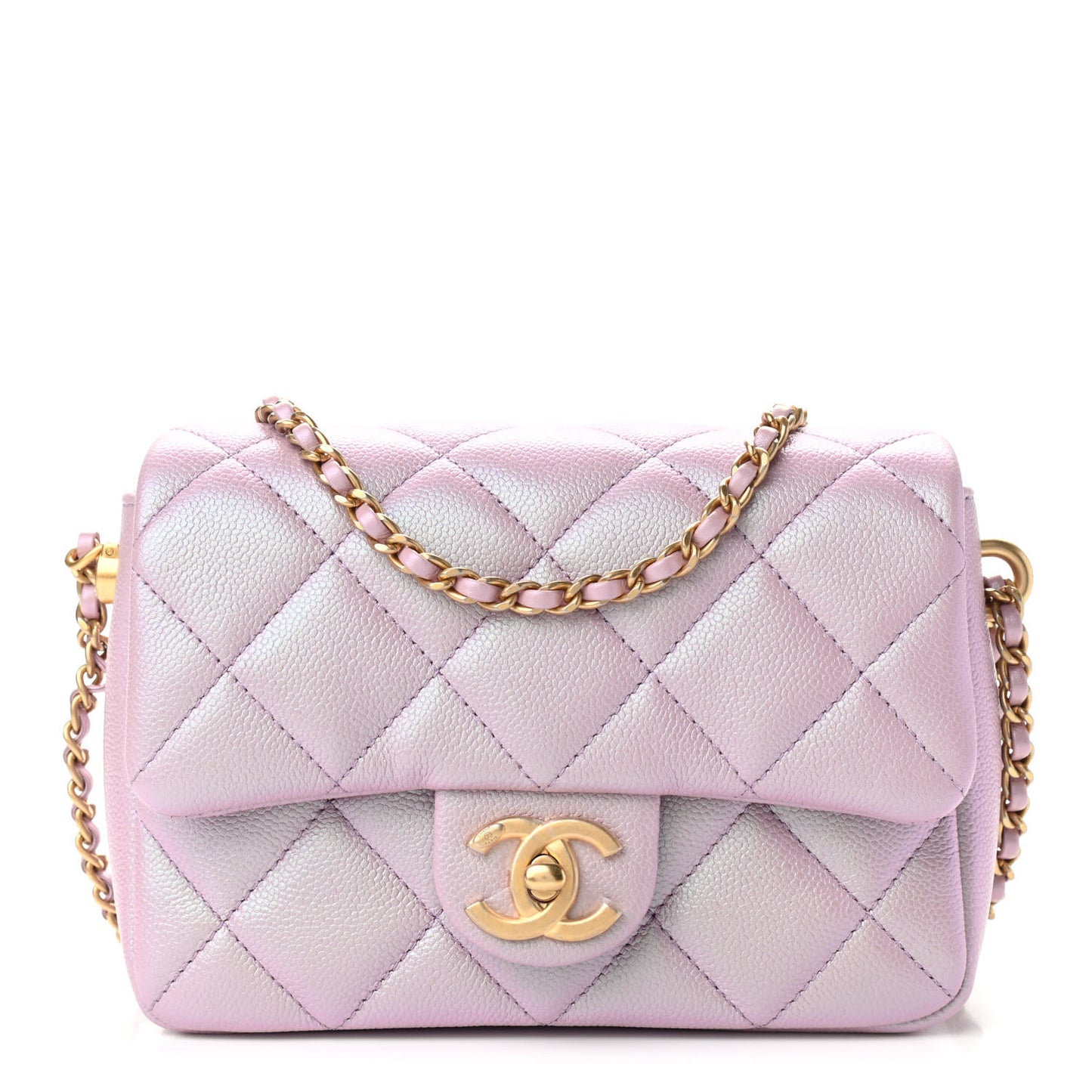 Iridescent Caviar Quilted Mini My Perfect Flap Pink