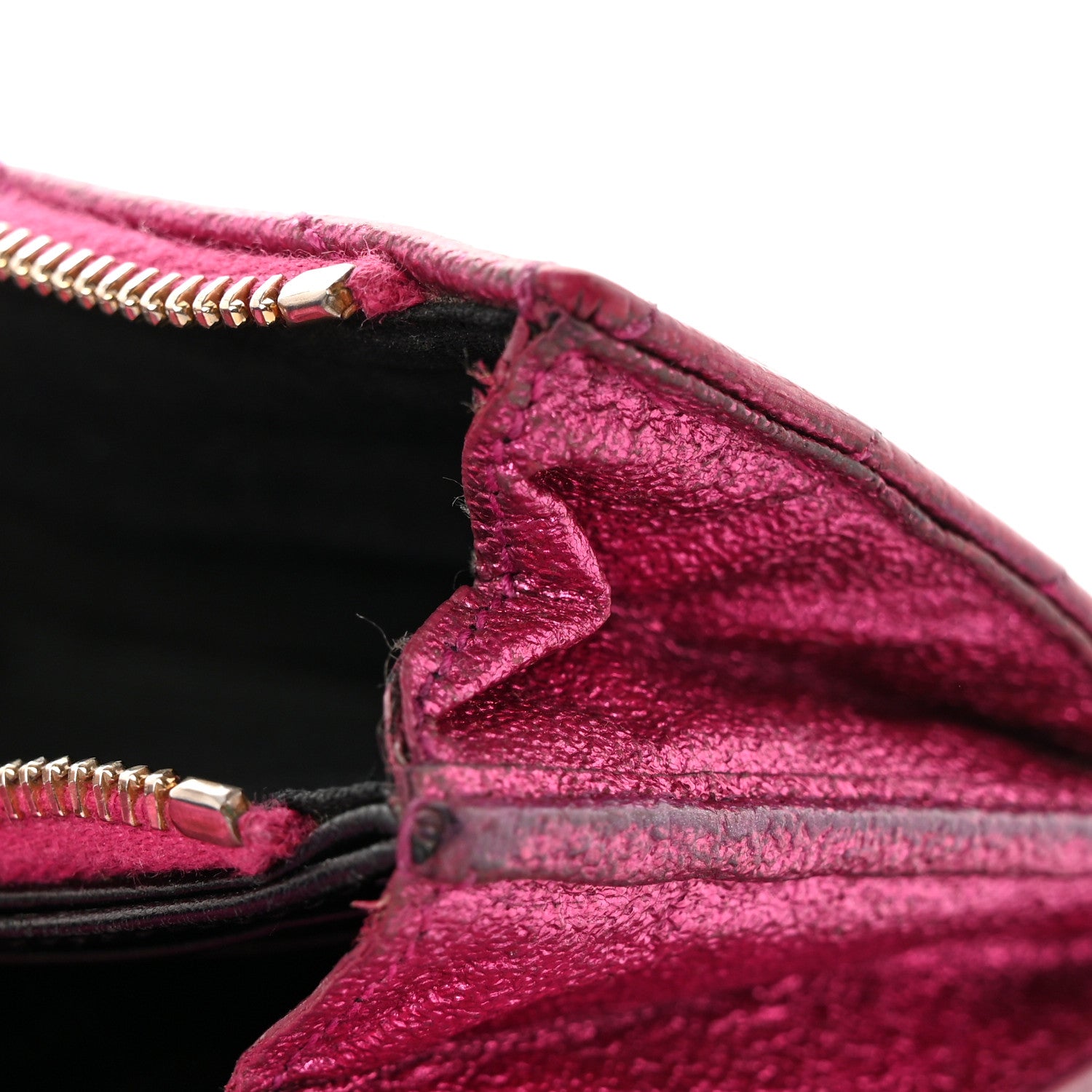 Saint Laurent Metallic Crackled Calfskin Matelasse Chevron Monogram Flap Wallet Fuchsia 11 of 13