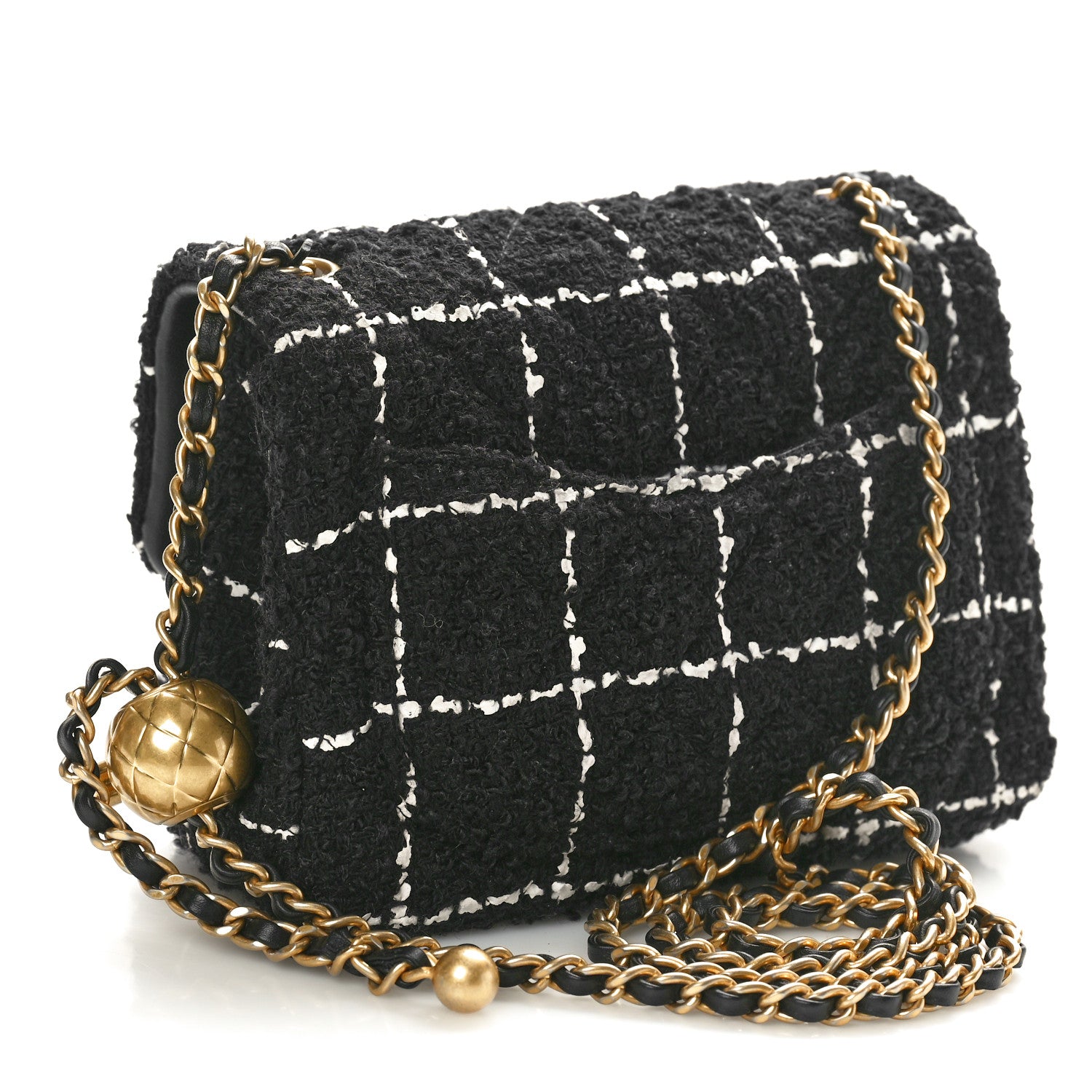 Chanel Tweed Quilted Mini Pearl Crush Flap Black White 3 of 10