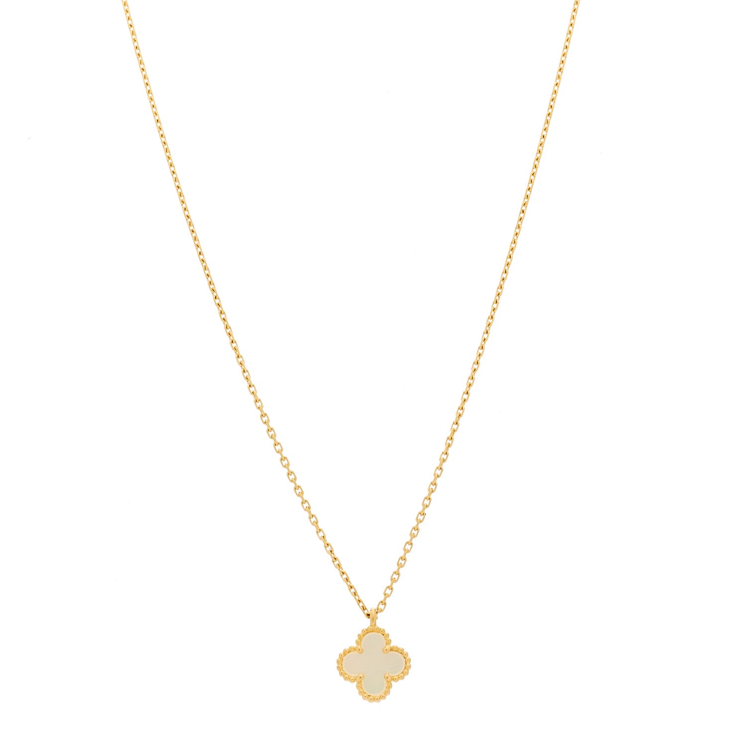 Van Cleef & Arpels 18K Yellow Gold Mother of Pearl Sweet Alhambra Pendant Necklace 1 of 6