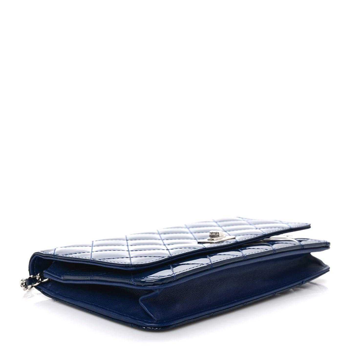Patent Calfskin Quilted Reissue Wallet On Chain WOC Dark Navy Blue