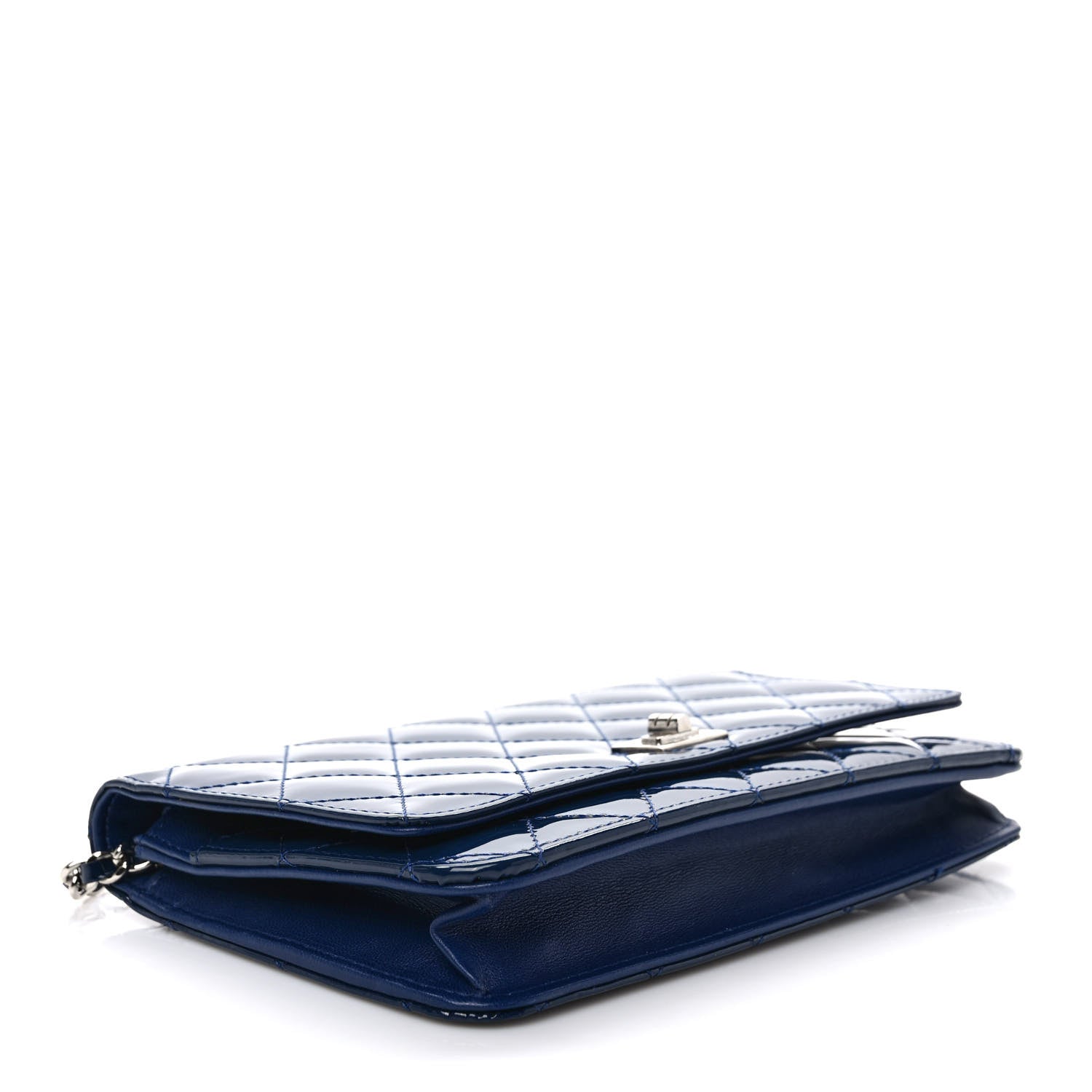 Chanel Patent Calfskin Quilted Reissue Wallet On Chain WOC Dark Navy Blue 4 of 8
