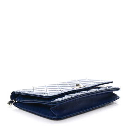 Chanel Patent Calfskin Quilted Reissue Wallet On Chain WOC Dark Navy Blue 4 of 8