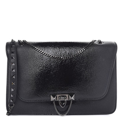 Valentino Garavani Patent Pebbled Calfskin Medium Rockstud Demilune Shoulder Bag Black 1 of 6