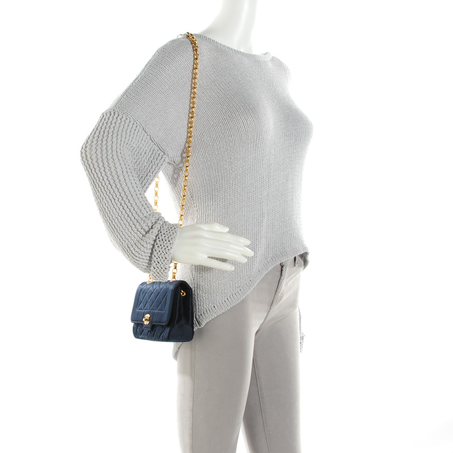 Chanel Satin Quilted Small Flap Navy 2 of 9