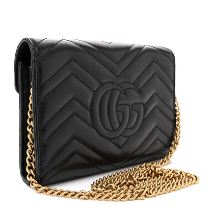 Gucci Calfskin Matelasse GG Marmont Chain Wallet Black 3 of 14
