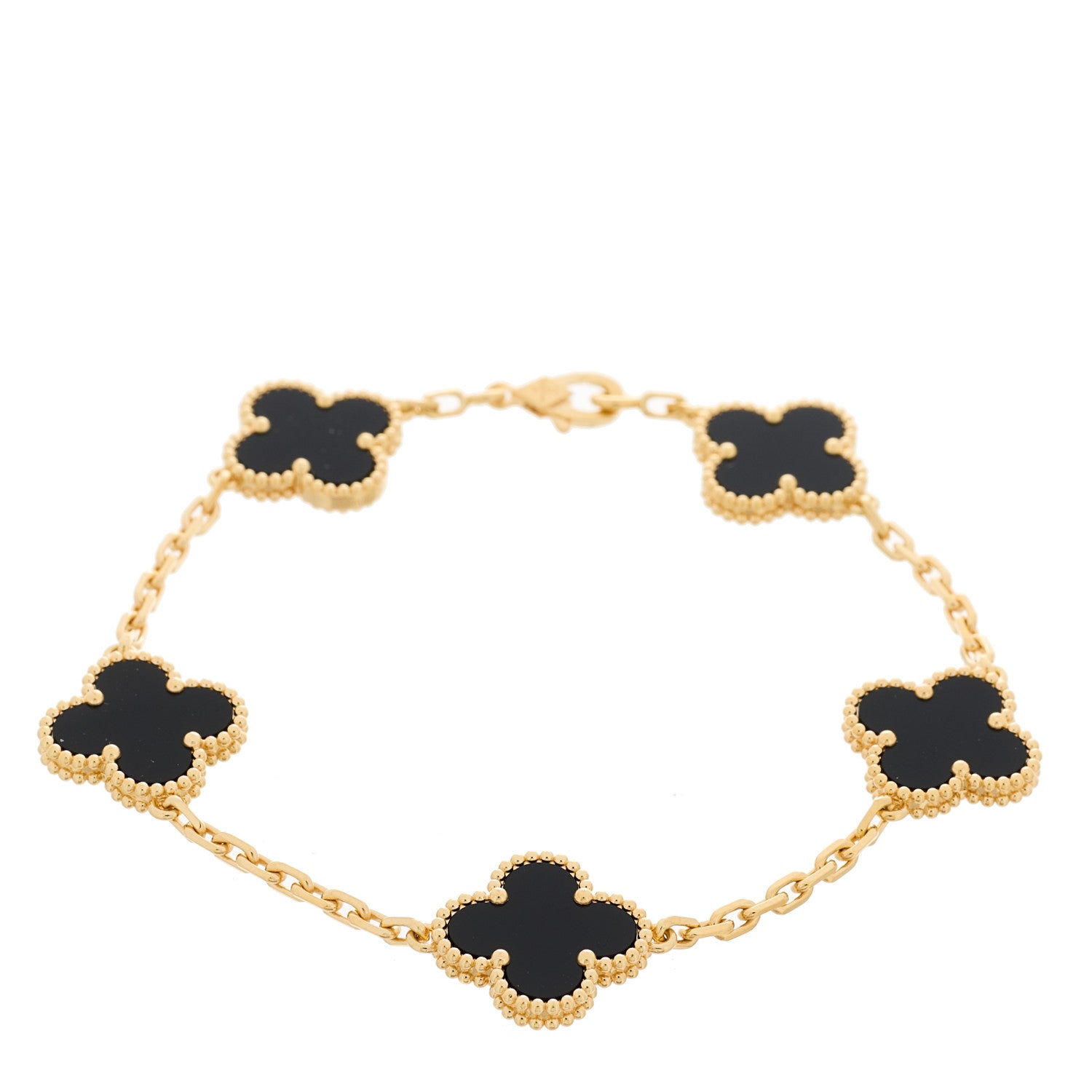 Van Cleef & Arpels 18K Yellow Gold Black Onyx 5 Motifs Vintage Alhambra Bracelet 1 of 5