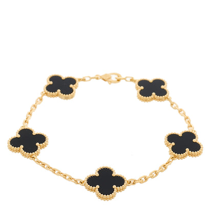 Van Cleef & Arpels 18K Yellow Gold Black Onyx 5 Motifs Vintage Alhambra Bracelet 1 of 5