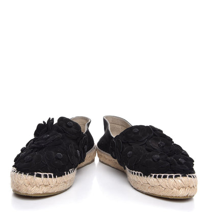 Chanel Suede Camellia CC Espadrilles 38 Black 5 of 11