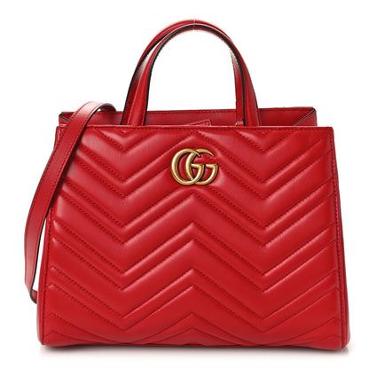 Gucci Calfskin Matelasse Small GG Marmont Tote Hibiscus Red 1 of 10