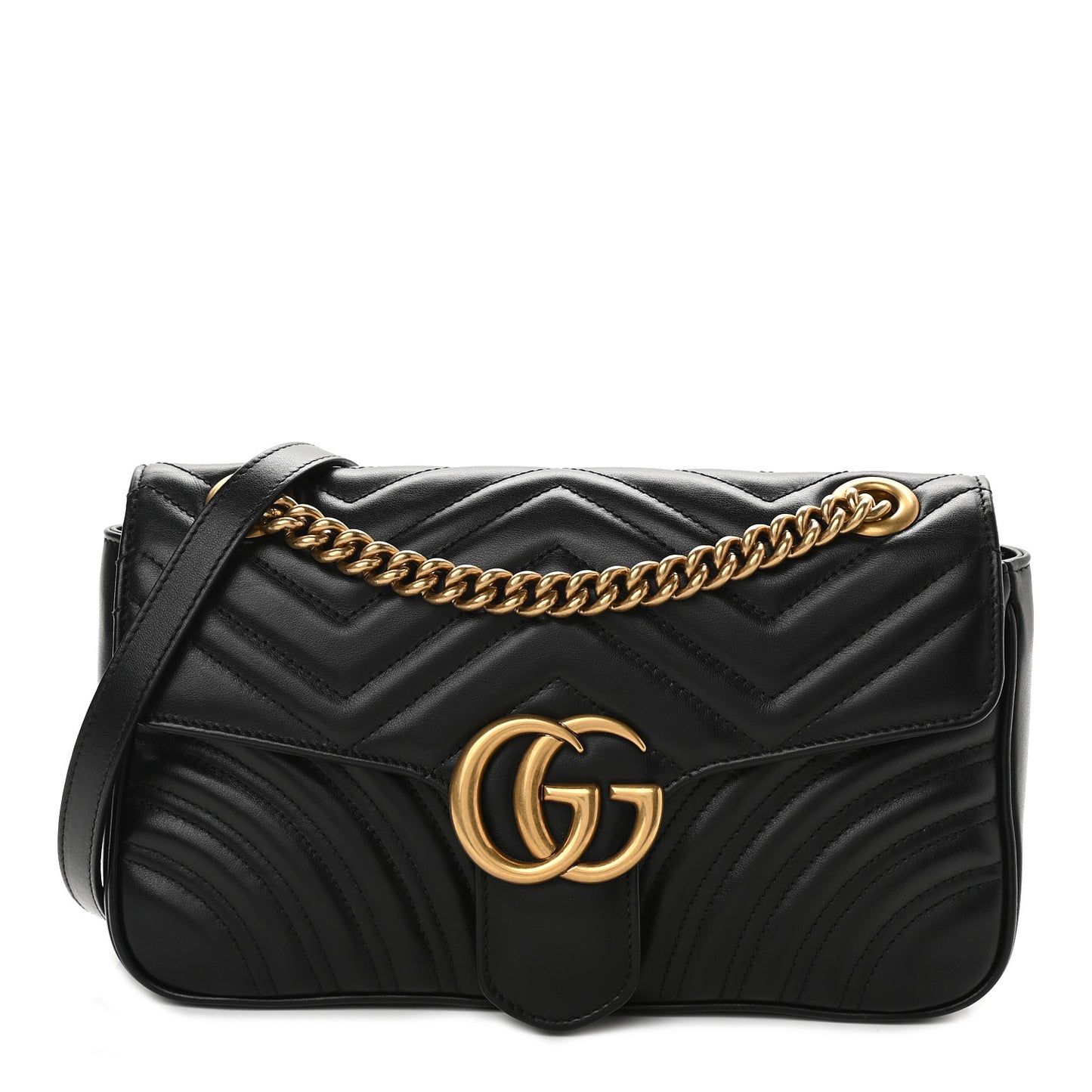 Calfskin Matelasse Small GG Marmont Shoulder Bag Black