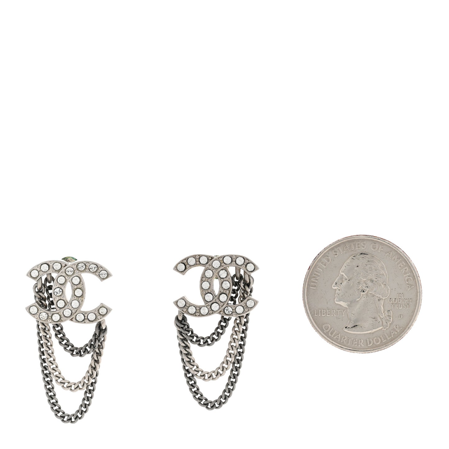 Crystal Chain CC Earrings Silver
